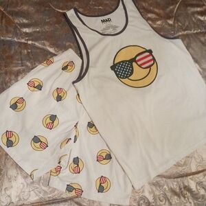 Mad Engine Stars & Stripes Happy Face Tank Top and Shorts Set M/L NWT